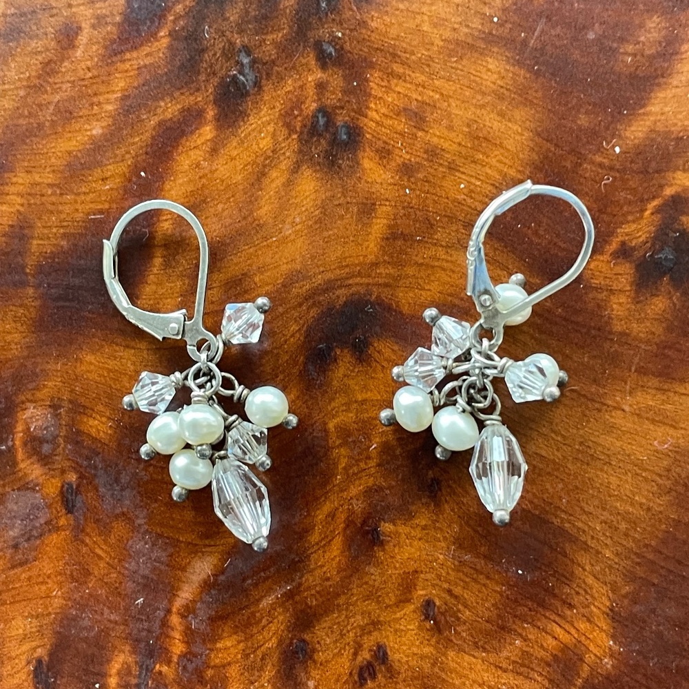 Sterling Silver 925 freshwater Pearl Crystal Drop Bridal or everyday Earrings